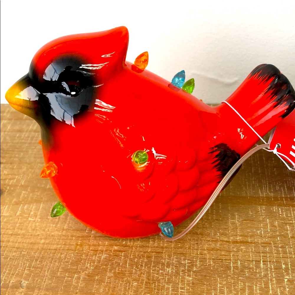 Red Light-Up Ceramic Cardinal Bird Ornament - Decorative Bird for holiday season